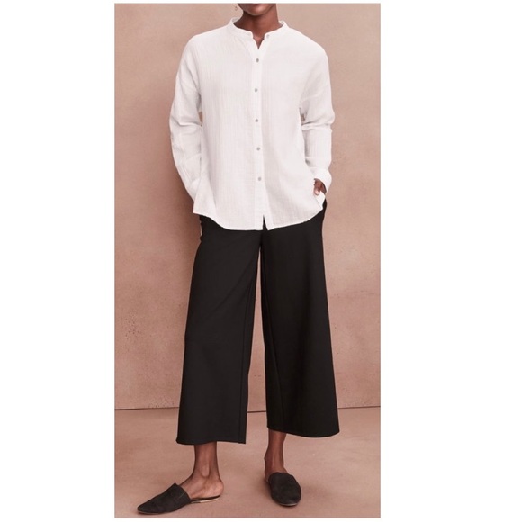 Eileen Fisher Black Flat Front High-Rise Wide Leg Ankle Crop Linen Pants Small - Picture 9 of 16